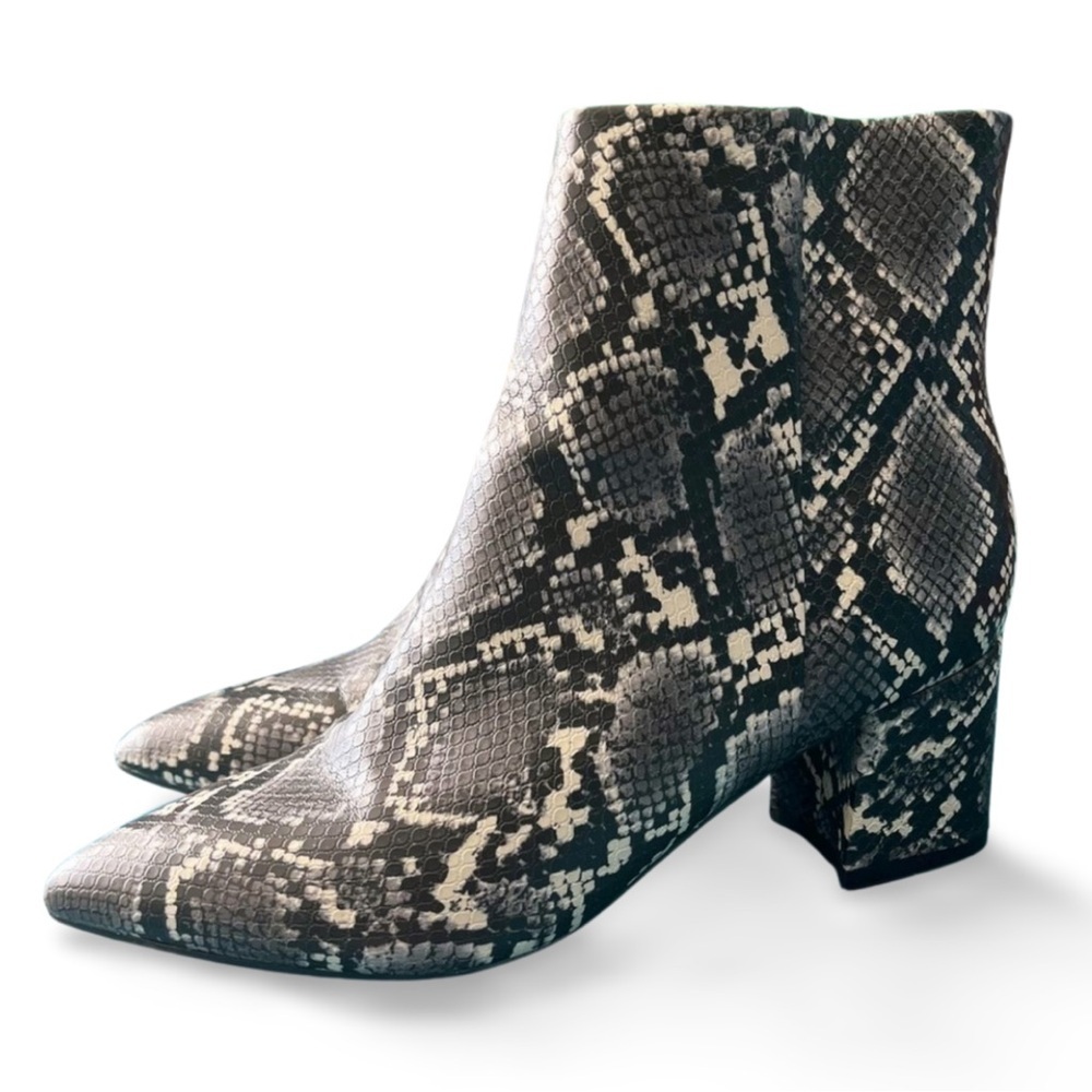 Nine West Snakeskin Ankle Boots – Black & Gray – Block Heel Western Urban